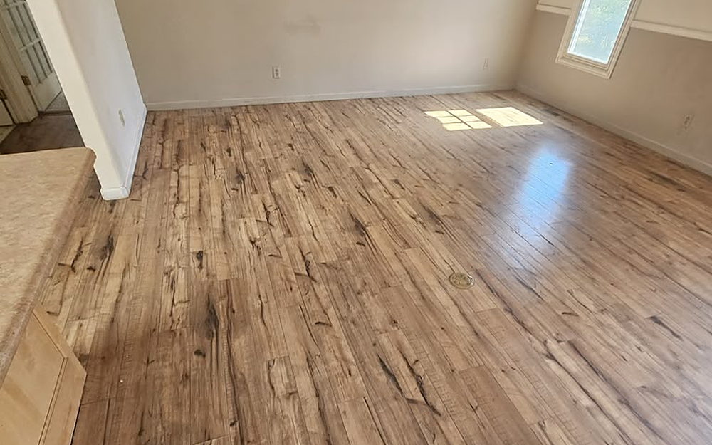 Empty room with wide-plank hardwood flooring cleaned and left dry