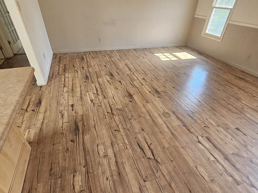Empty room with wide-plank hardwood flooring cleaned and left dry